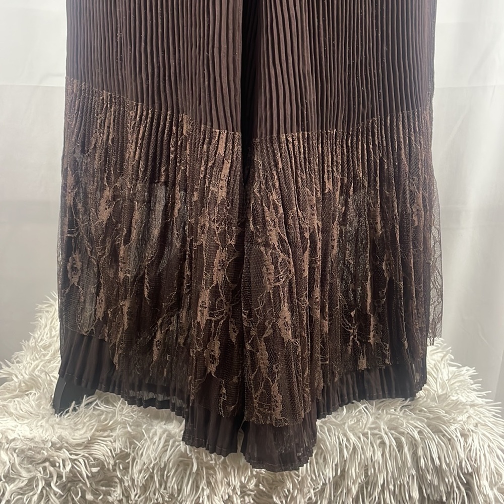 Pretty Angel Brown Pleated Wide Leg,Lace bottom Pants,Medium, NWT - Picture 2 of 14